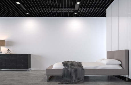 Modern loft bedroom polished concrete floor