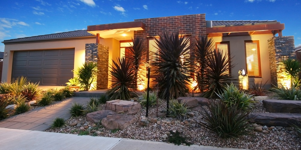 Landscape lighting at front of Australian home