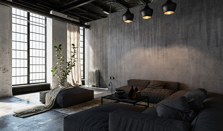 concrete walls in a living space