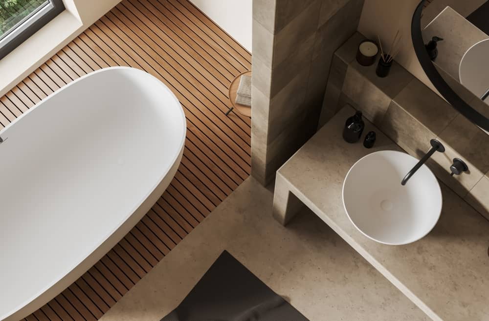Concrete is a very cost-effective flooring solution, it matches and complements any kinds of interiors and has the power to spruce up your bathroom décor instantly.
